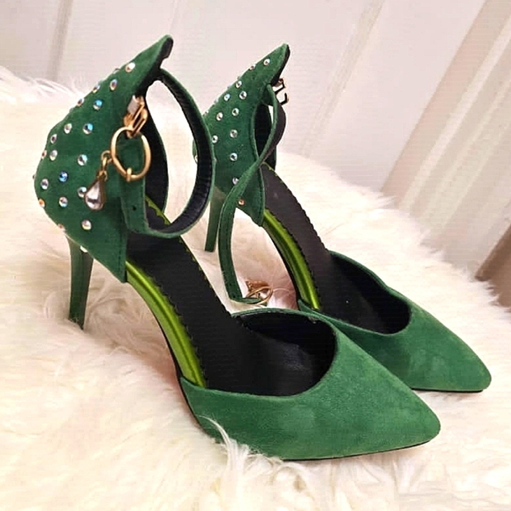 Fashion Pointed Toe Thin High Heels With Adjustable Strap And Rhinestone Sz 39✌️